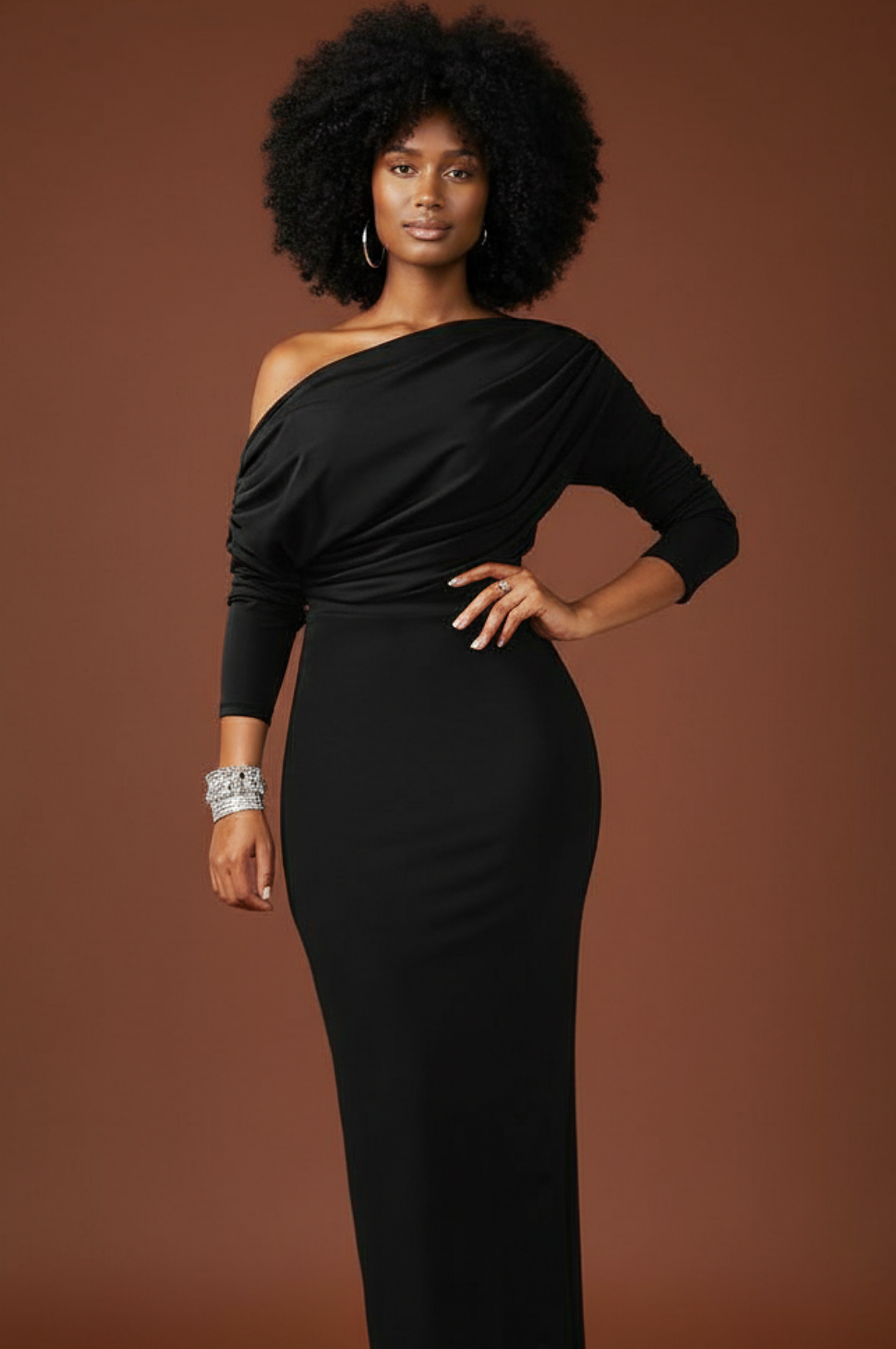 Black Off The Shoulder Long Mermaid Style Dress