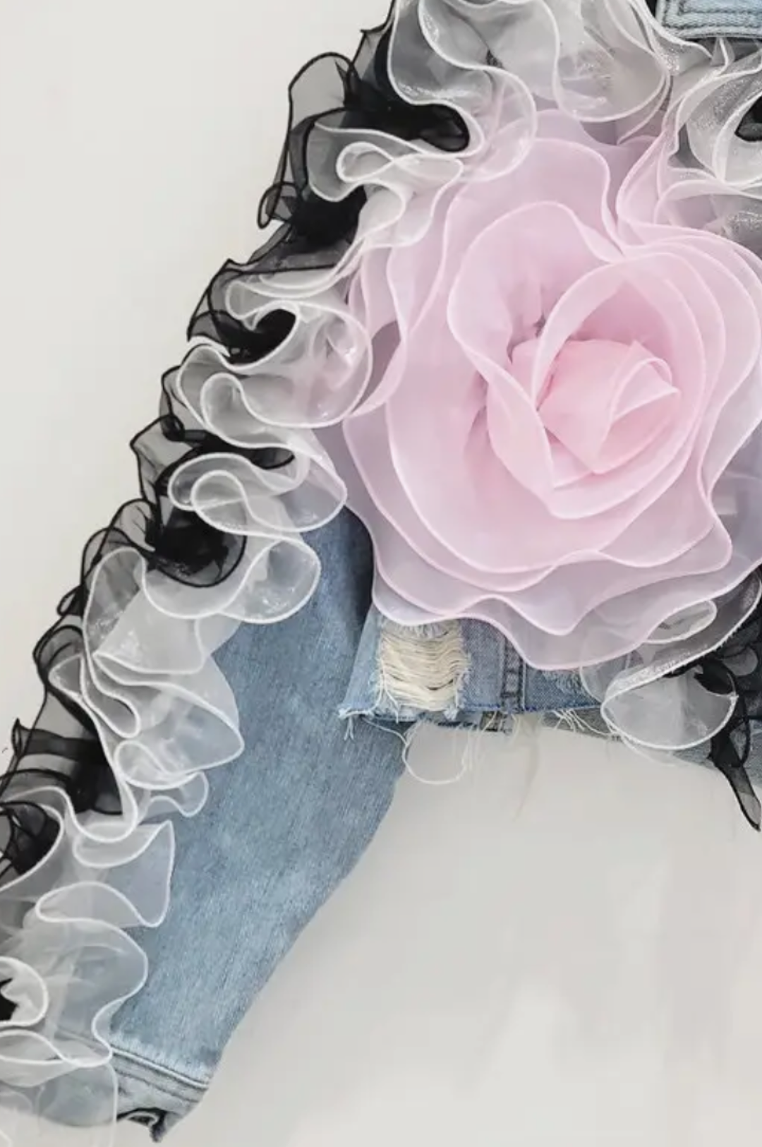 Denim Floral Fusion Cropped Jacket