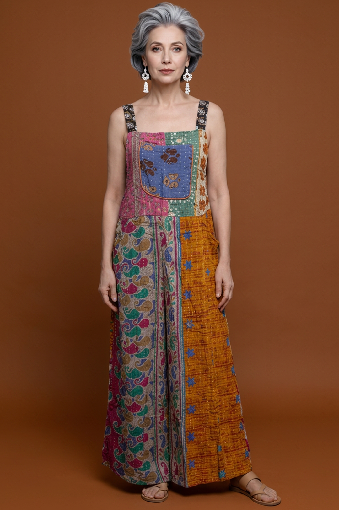 Plus Size Multi Color Patchwork Long Maxi Dress