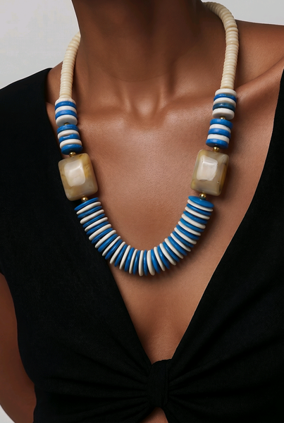 Blue White Round Bead Necklace