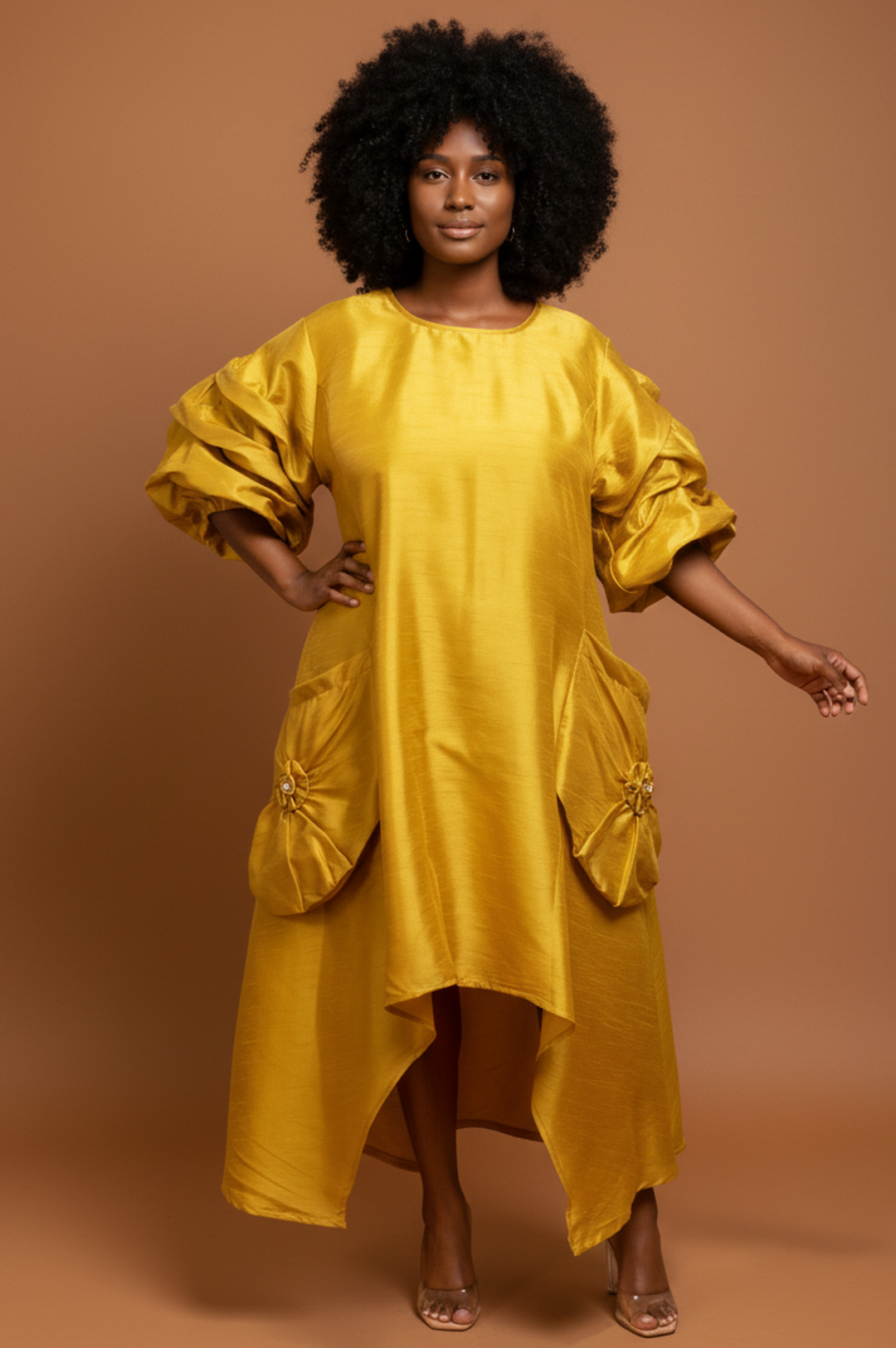 Dark Mustard Gold Oversize Big Pocket One Size Dress Top