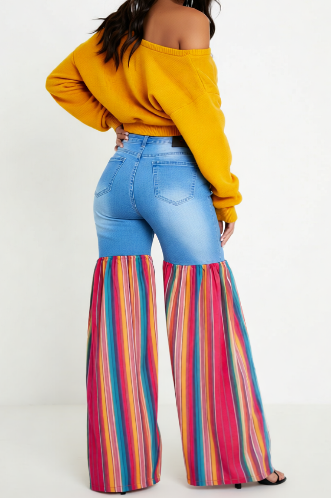 Distressed Light Denim Red Multi Color Palazzo Wide Leg Jeans