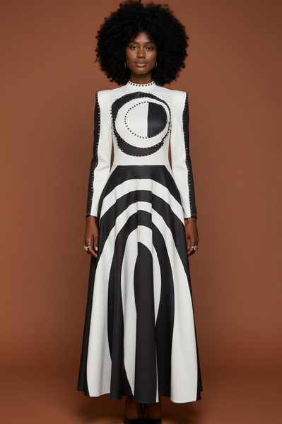 Black White Abstract Print Dress