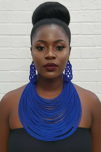 Royal Blue Layered Necklace Earring Set