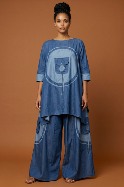 Denim Chambray Blue One Size Two Piece Set