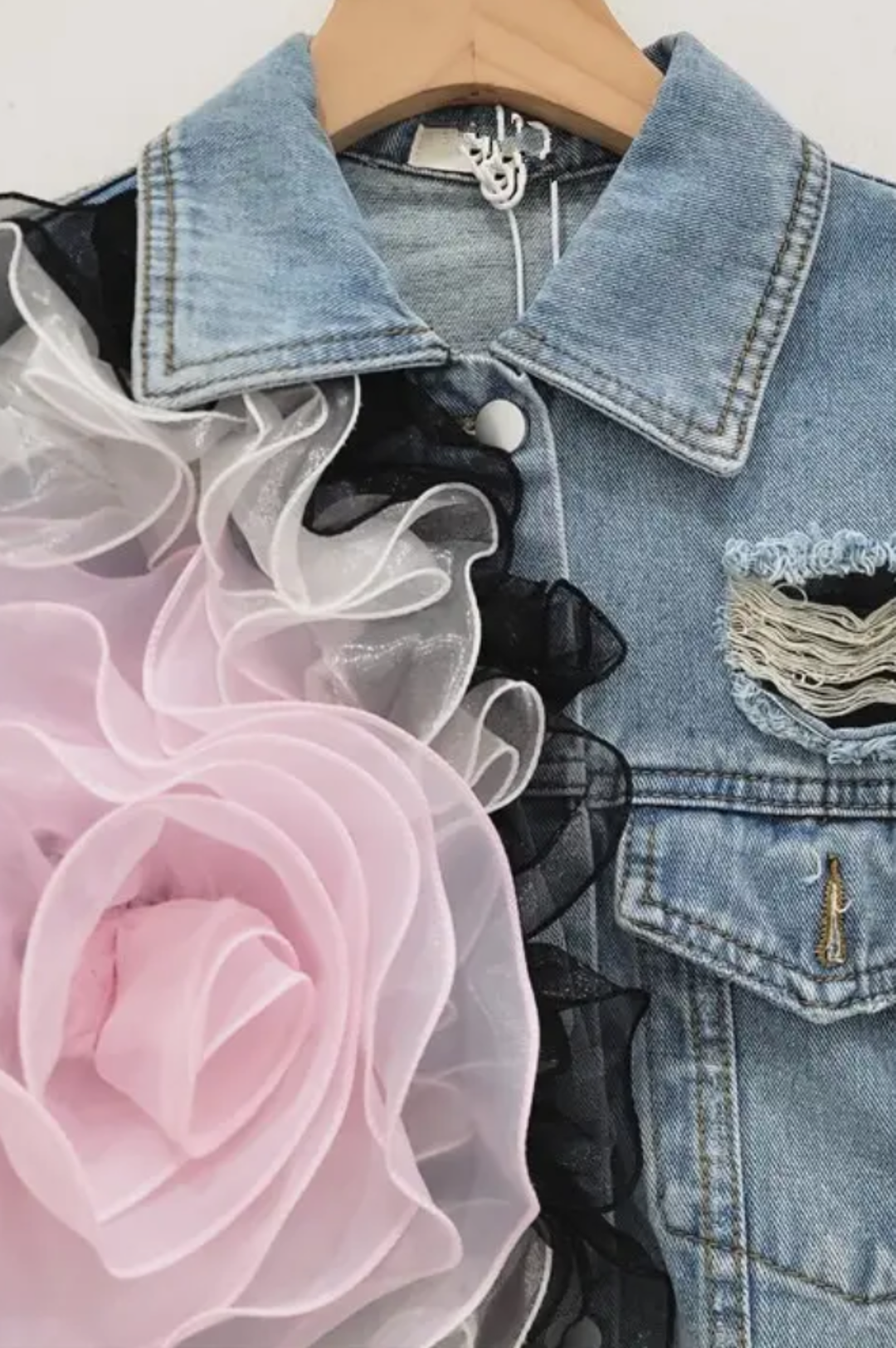 Denim Floral Fusion Cropped Jacket