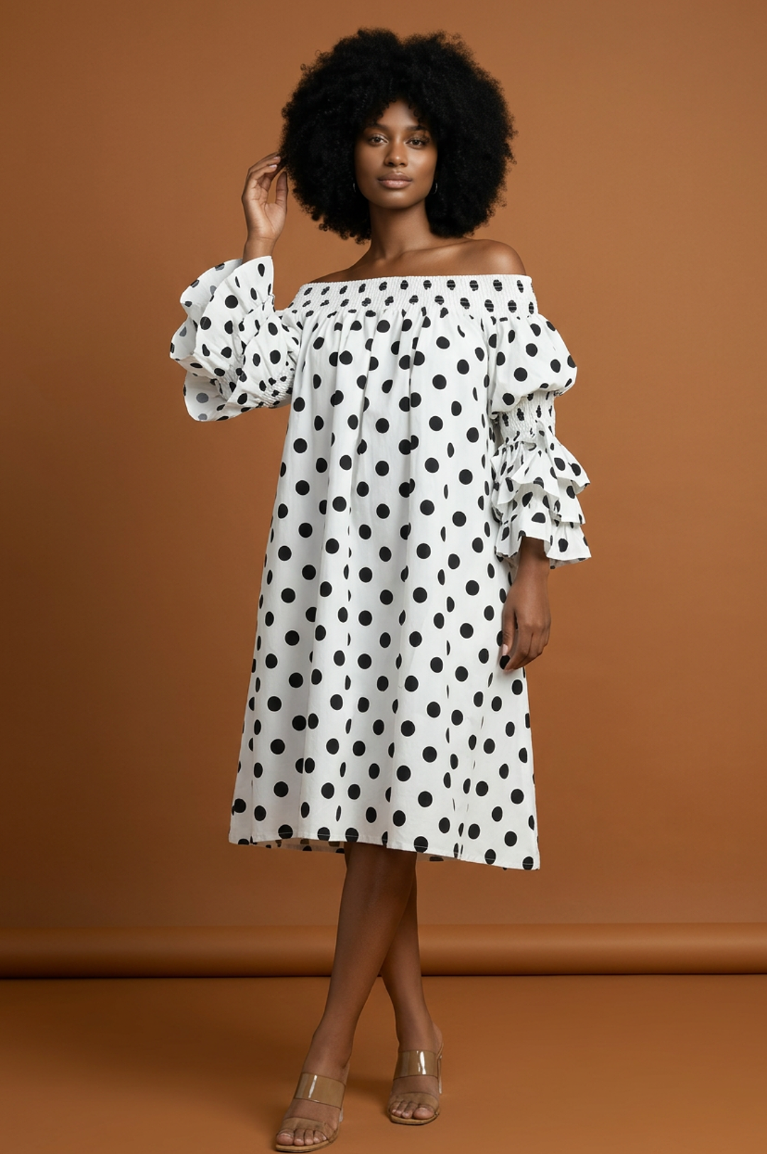 white polka dot dress off shoulder Endless Romance Off Shoulder Mini Dress