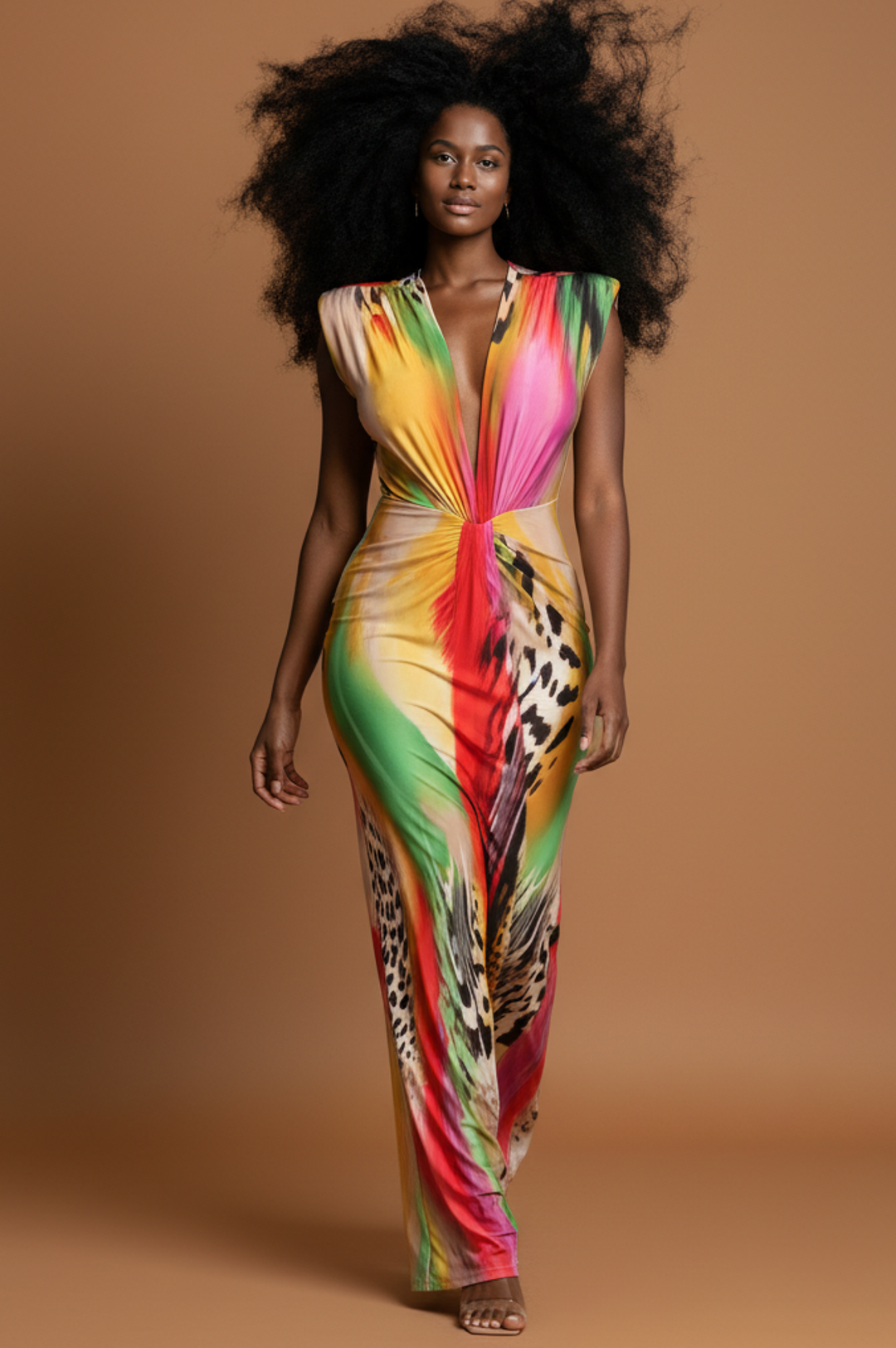 Multi Color Animal Print Long Mermaid Style Dress