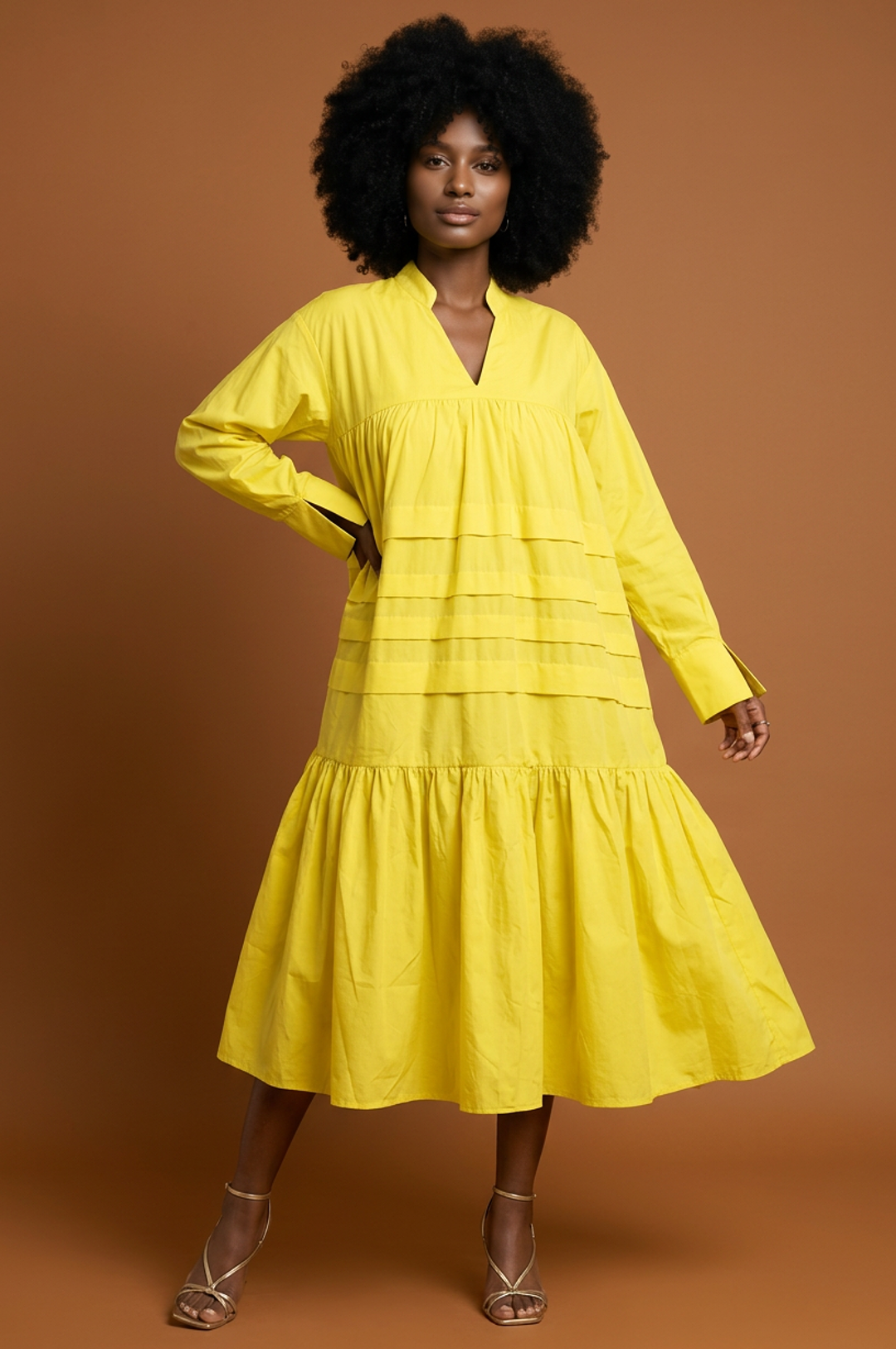 Yellow One Size Fits Most Loose Fitting Dress