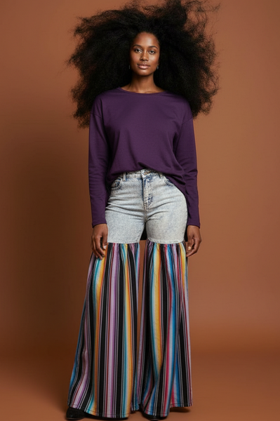 Distressed Light Denim Black Multi Color Palazzo Wide Leg Jeans