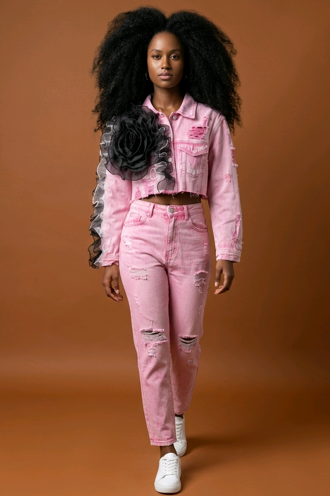 Pink Floral Fusion Cropped Jacket