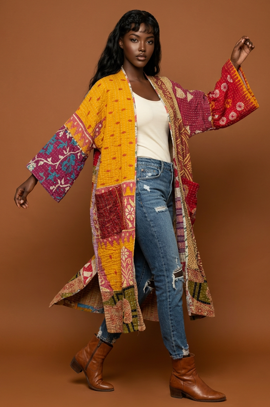 Reversible Multi Patchwork Kaftan Kimono Duster