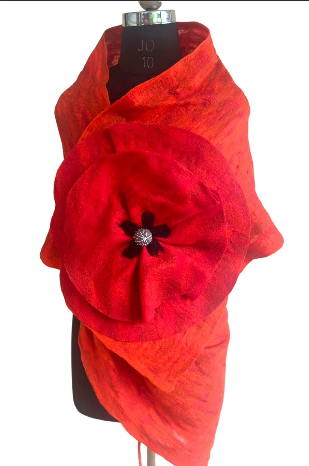 Orange Red Flower Detail Wrap Scarf Shawl