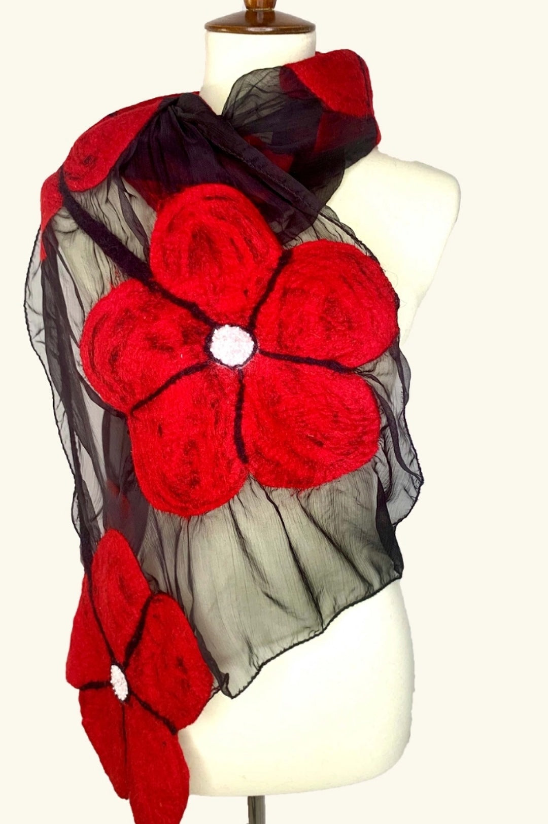 Red Flower Detail Wrap Scarf Shawl