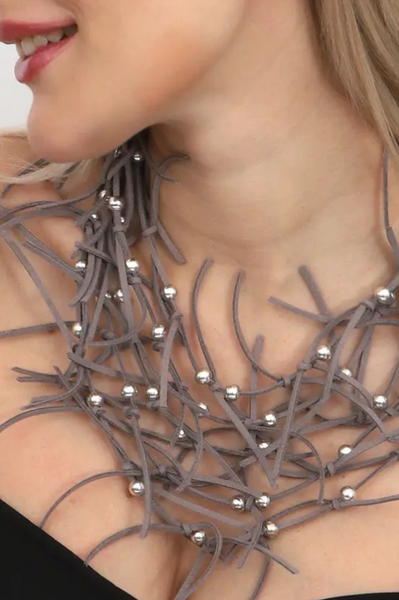 Grey Faux Leather Jewelry Set