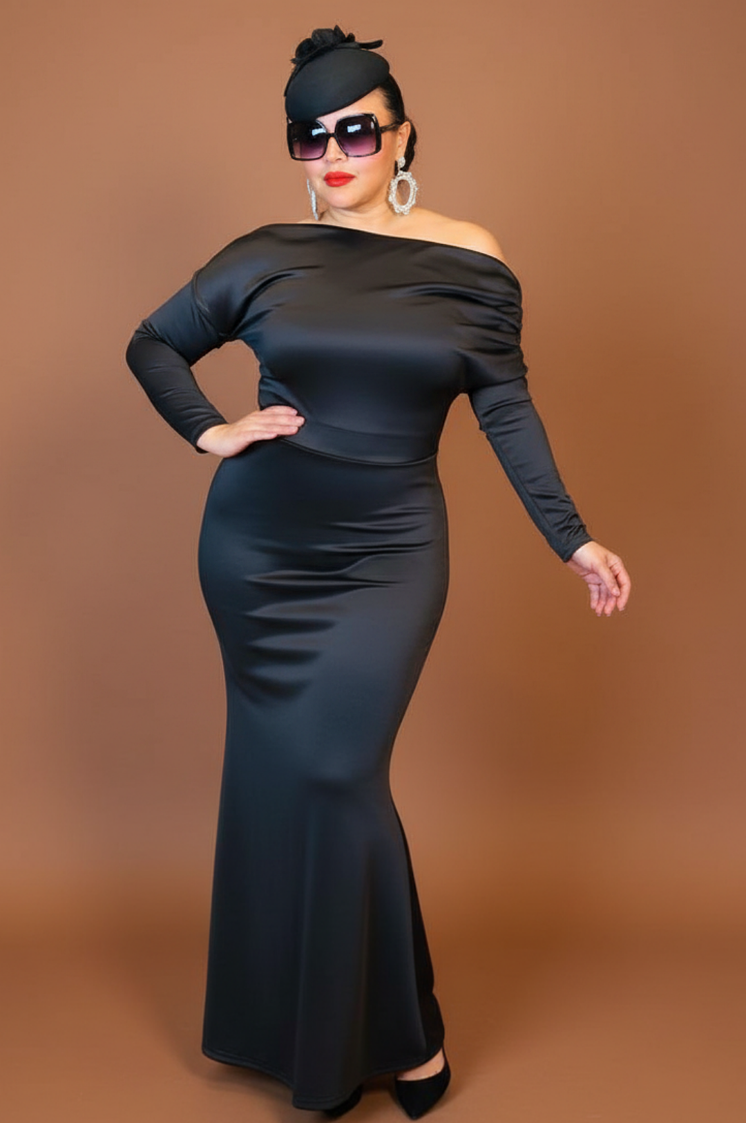 Black Off The Shoulder Long Mermaid Style Dress