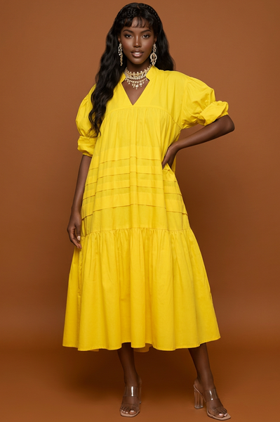Yellow One Size Fits Most Loose Fitting Dress
