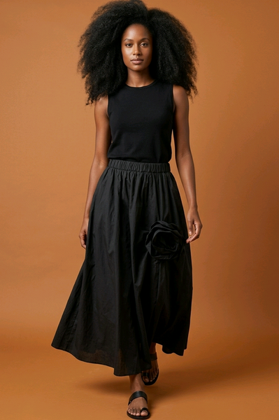 Black Flower Detail Skirt