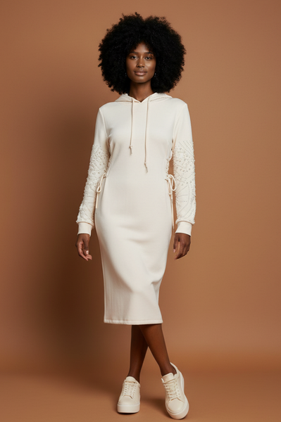 Ivory Pearl Hoodie Dress