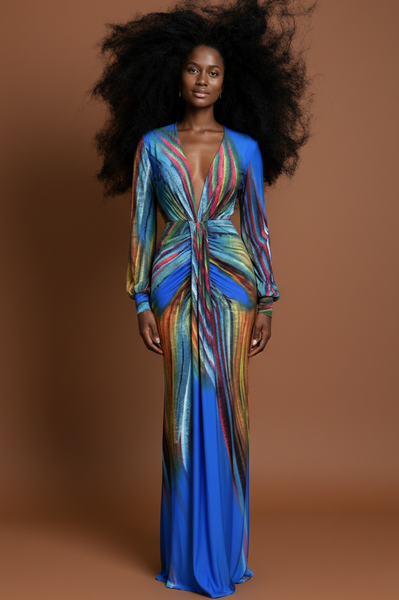 Multi Color Blue Swirl Print Dress