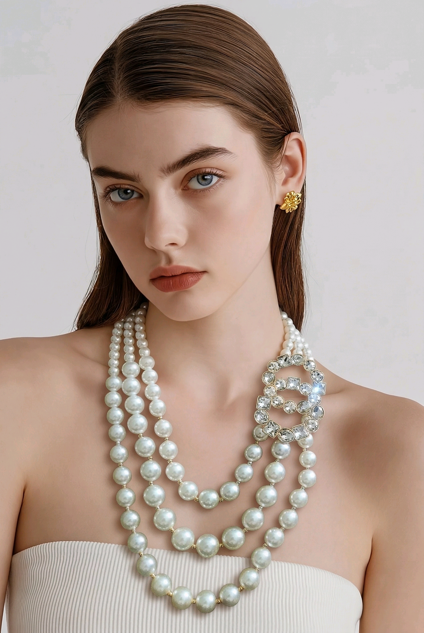 Ivory Color Multi Strand Pearl Necklace