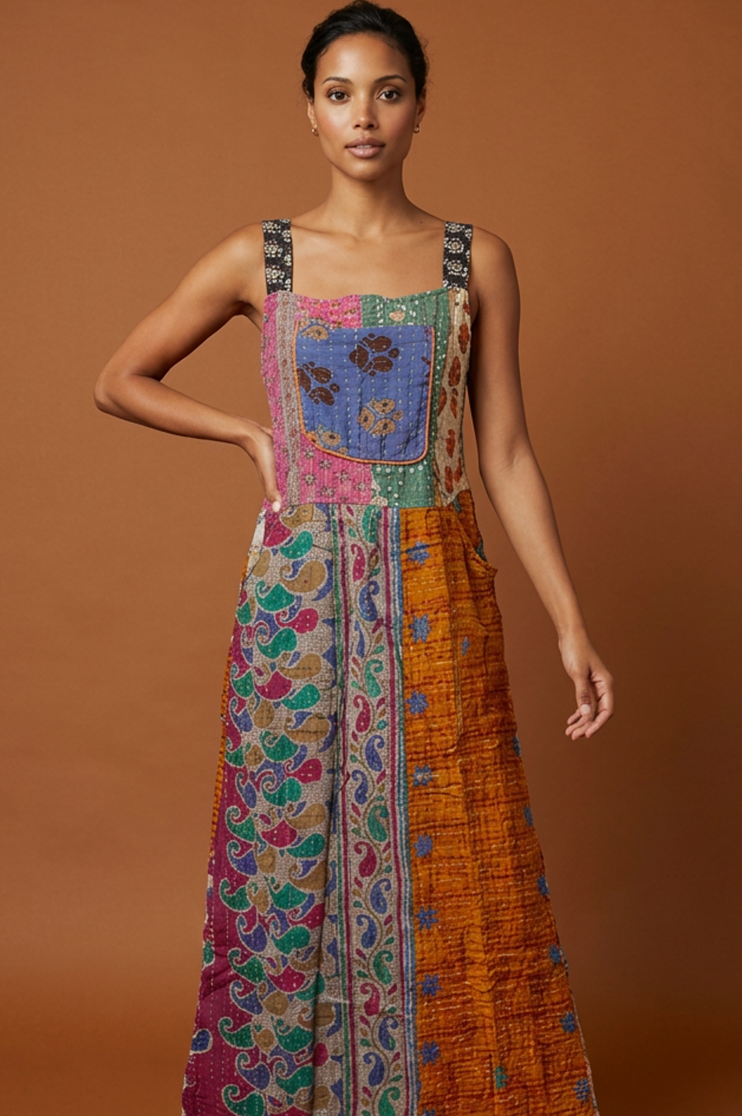 Plus Size Multi Color Patchwork Long Maxi Dress