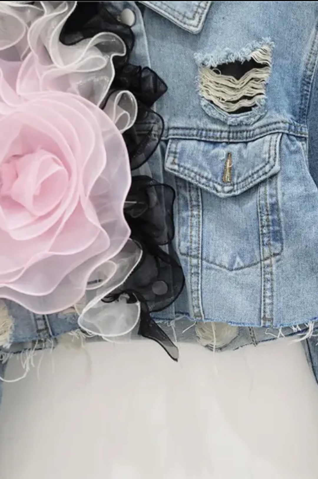 Denim Floral Fusion Cropped Jacket