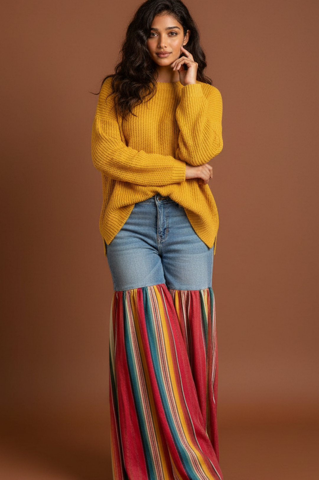 Distressed Light Denim Red Multi Color Palazzo Wide Leg Jeans