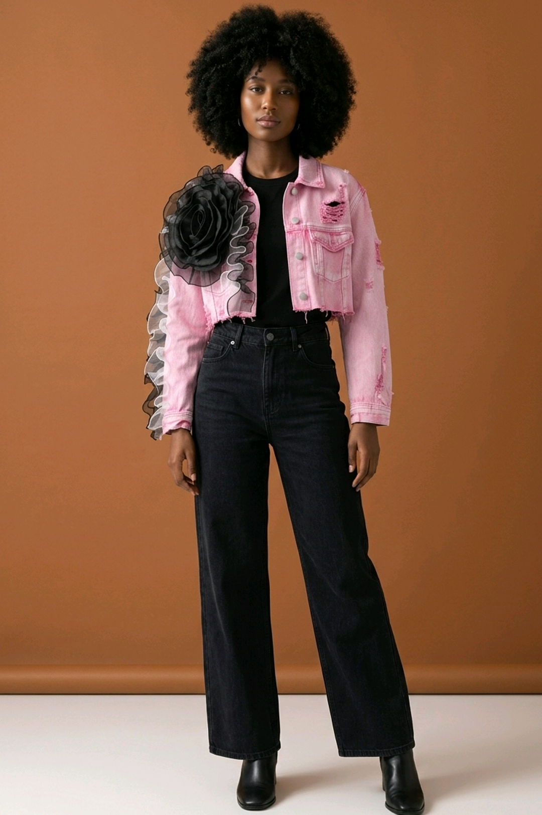 Pink Floral Fusion Cropped Jacket