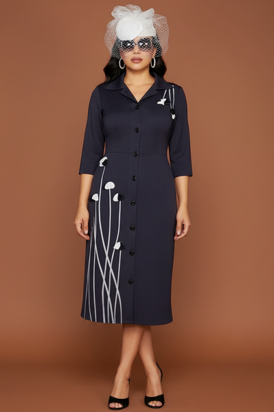 Black White Flower Petal Detail Dress