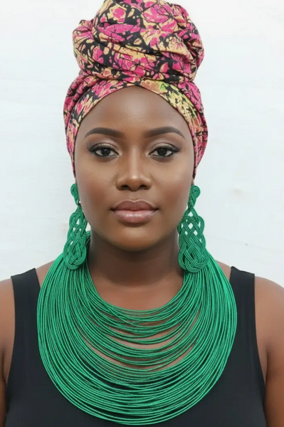 Kelly Green Layered Necklace Earring Set