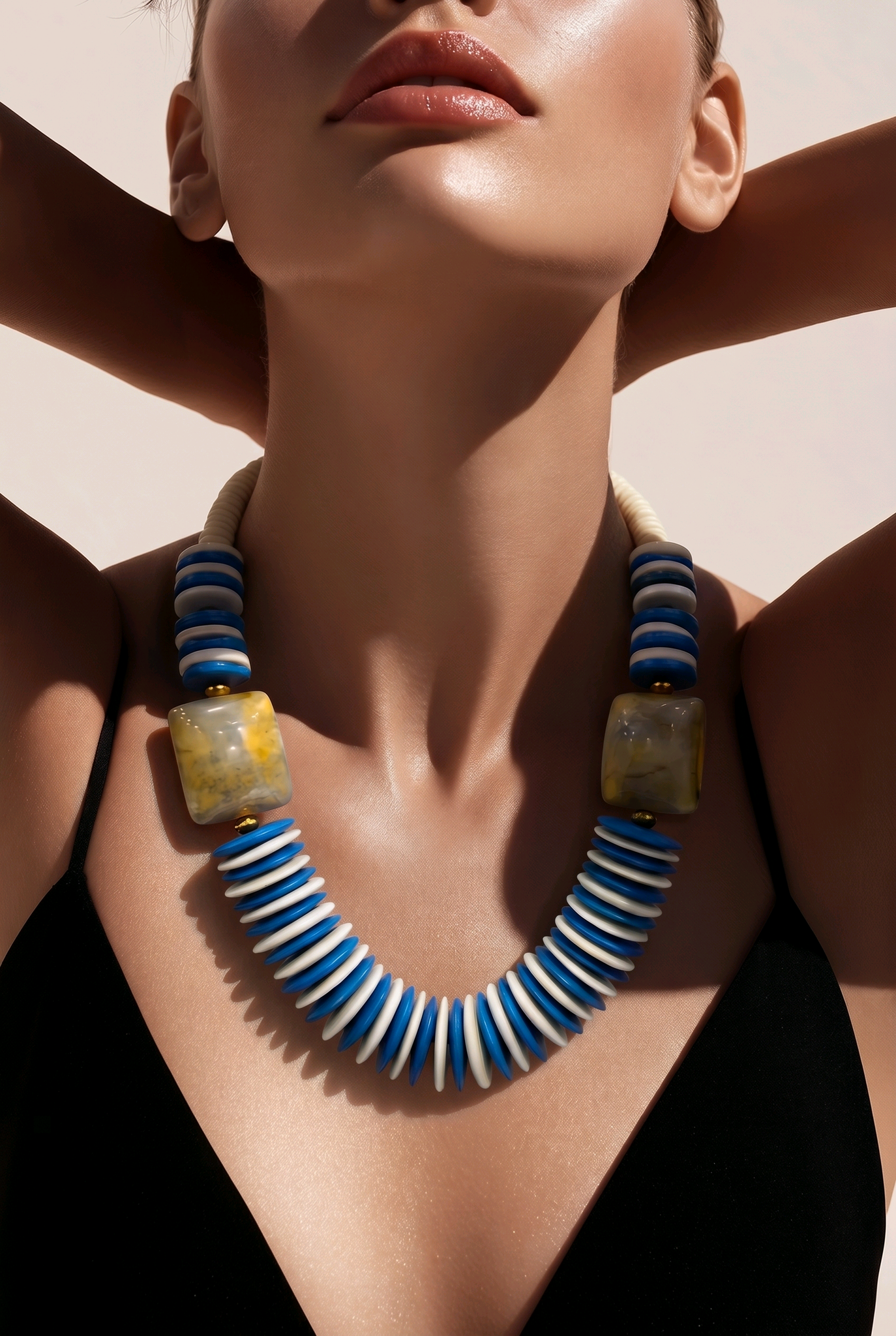 Blue White Round Bead Necklace