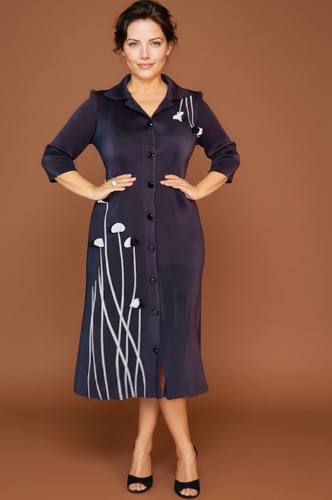 Black White Flower Petal Detail Dress