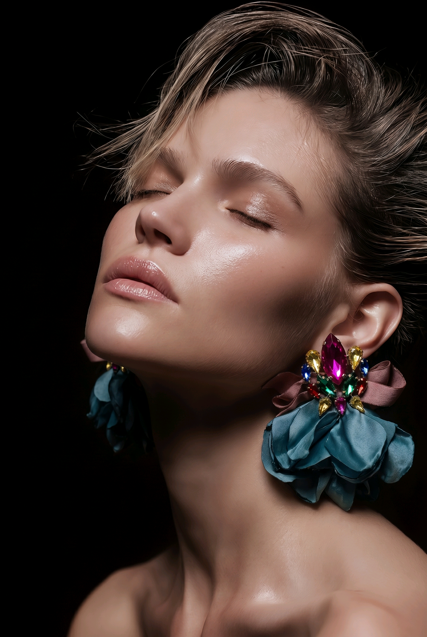 Blue Handmade Silky Petal Style Earrings