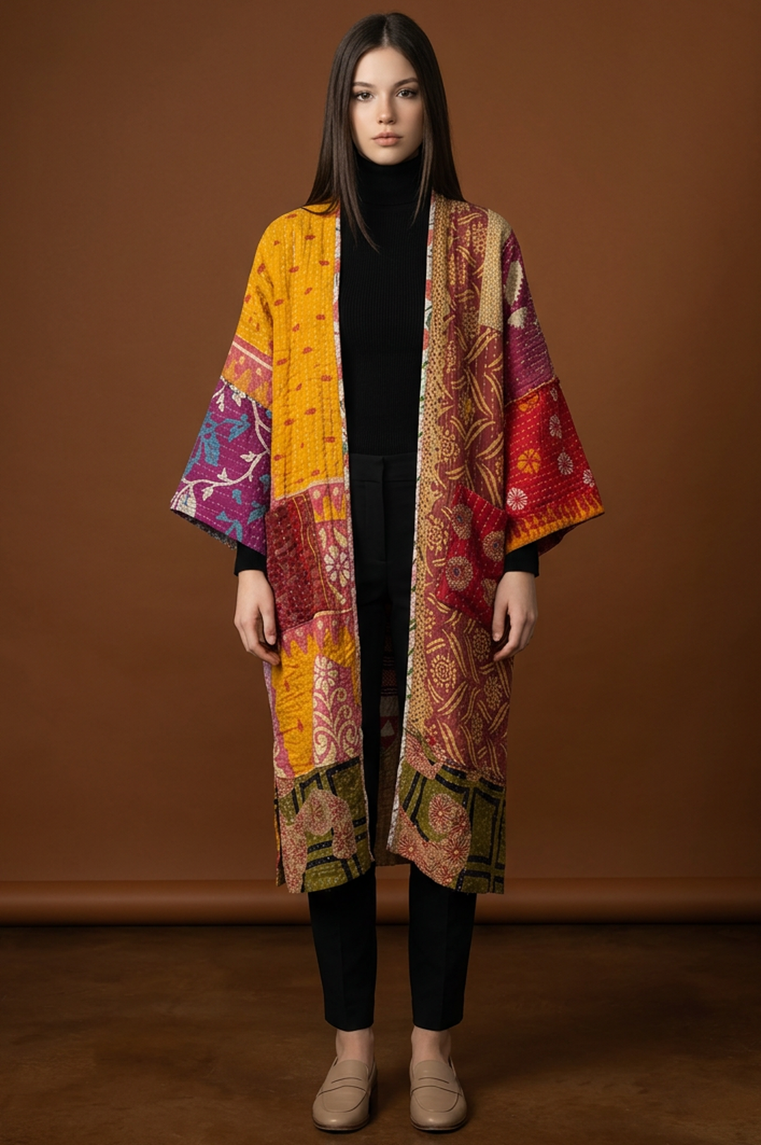 Reversible Multi Patchwork Kaftan Kimono Duster