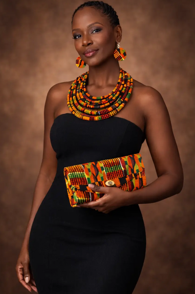 Clutch Bag Necklace Earring African Print Set