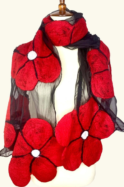 Red Flower Detail Wrap Scarf Shawl