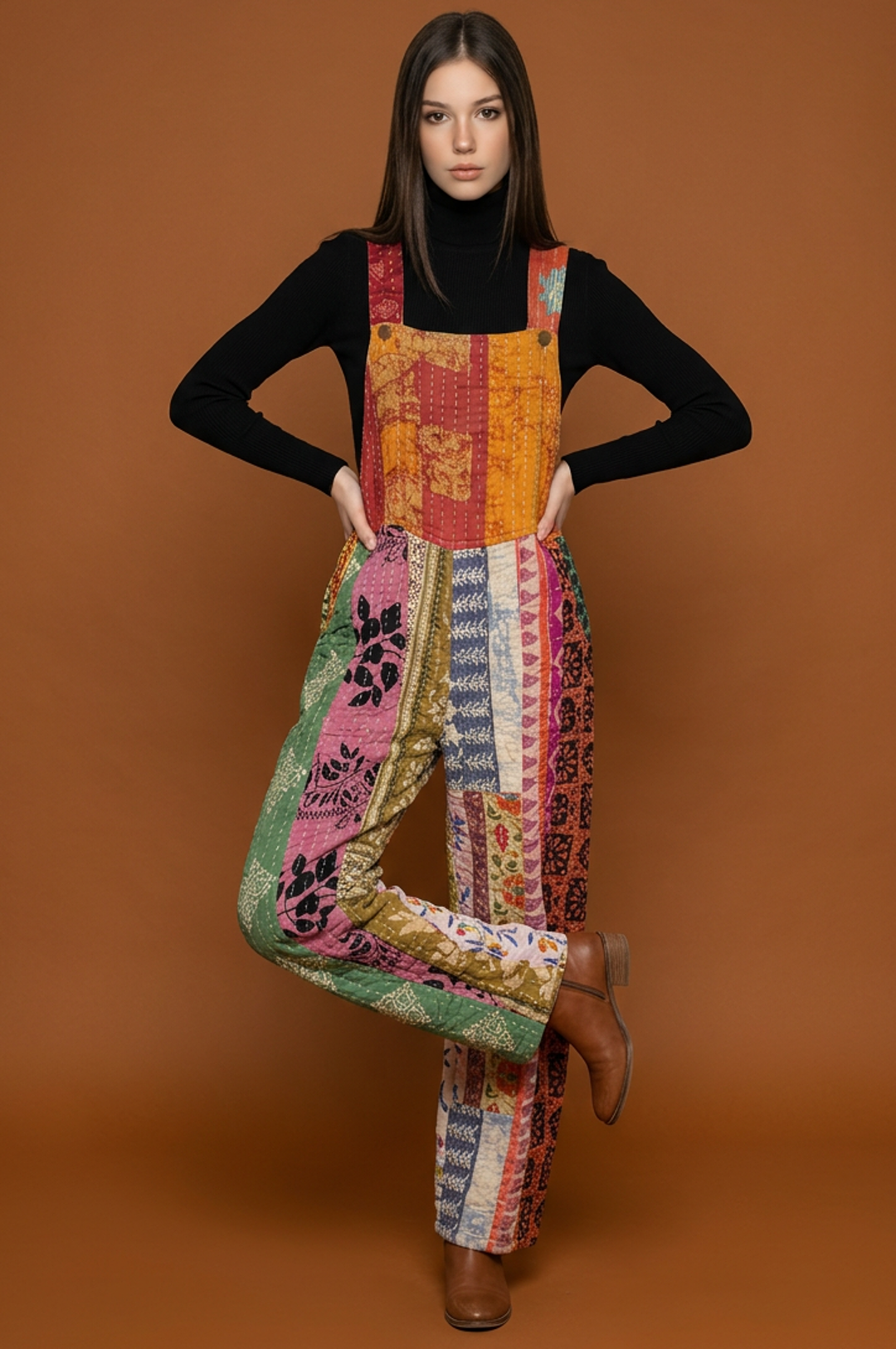 Vibrant Multi Color Patchwork Jumpsuit Overalls