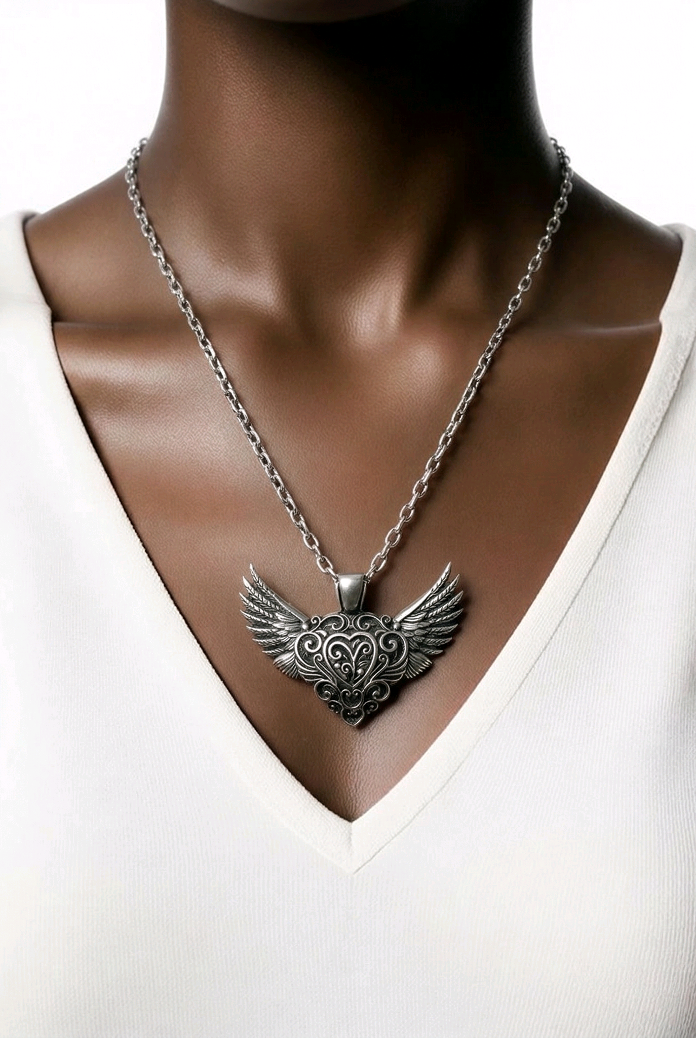 Winged Heart Silver Plated Necklace