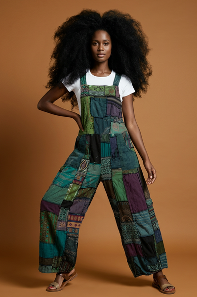 Green Multi Color Patchwork Jumpsuit Overalls