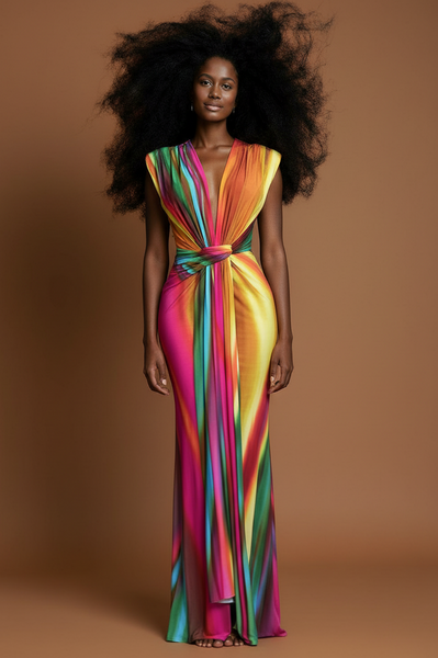 Multi Color Rainbow Swirl Print Dress