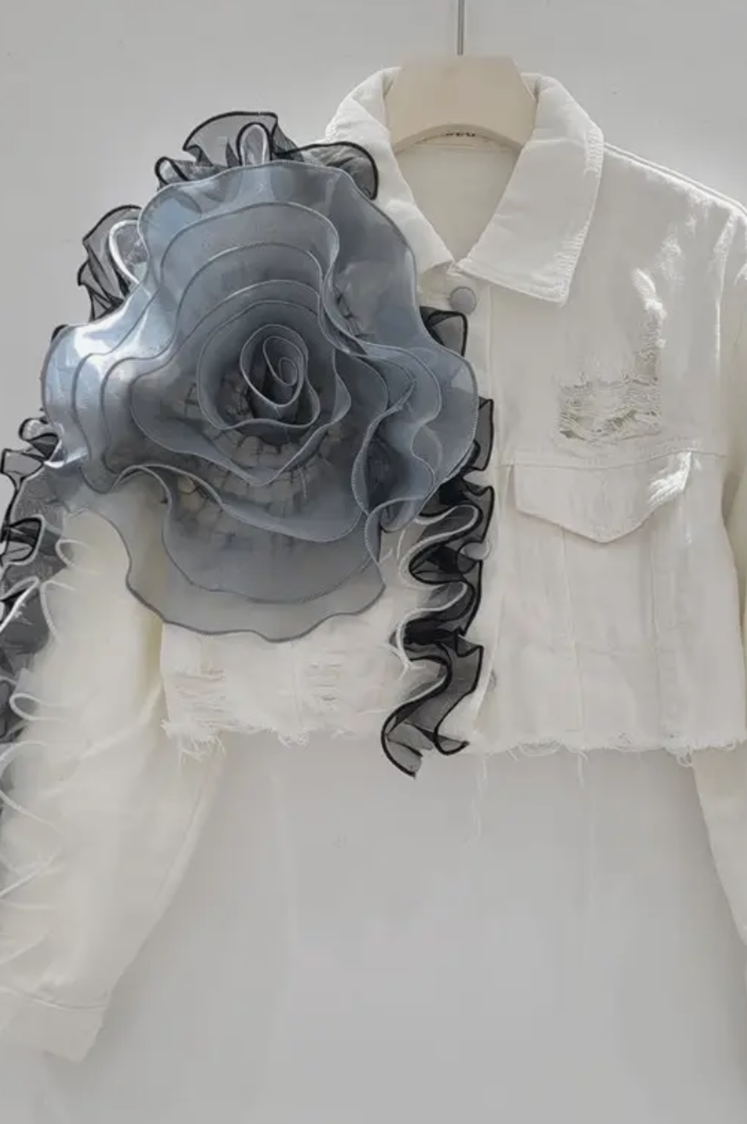White Floral Fusion Cropped Jacket