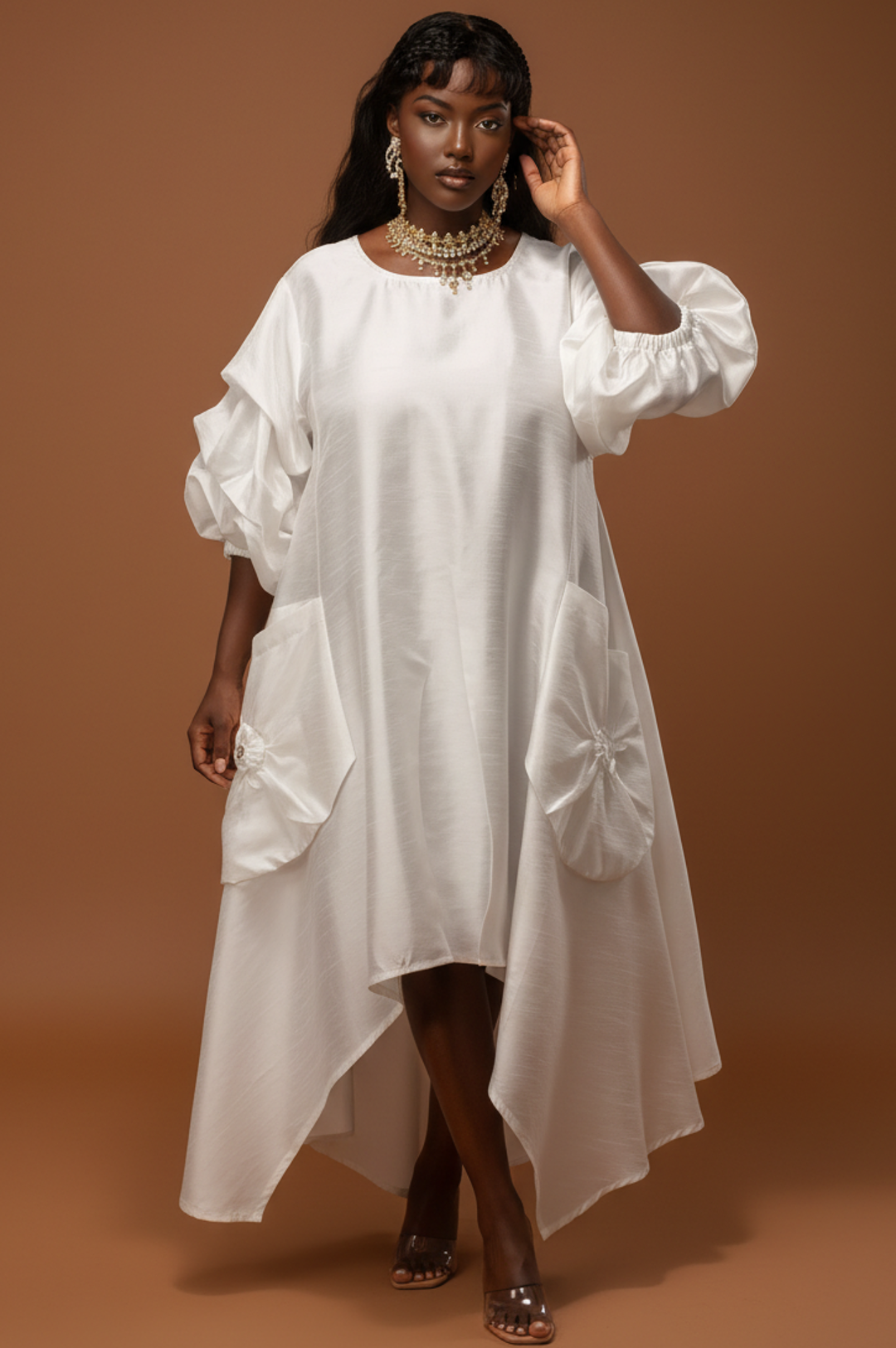 White Oversize Big Pocket One Size Dress Top