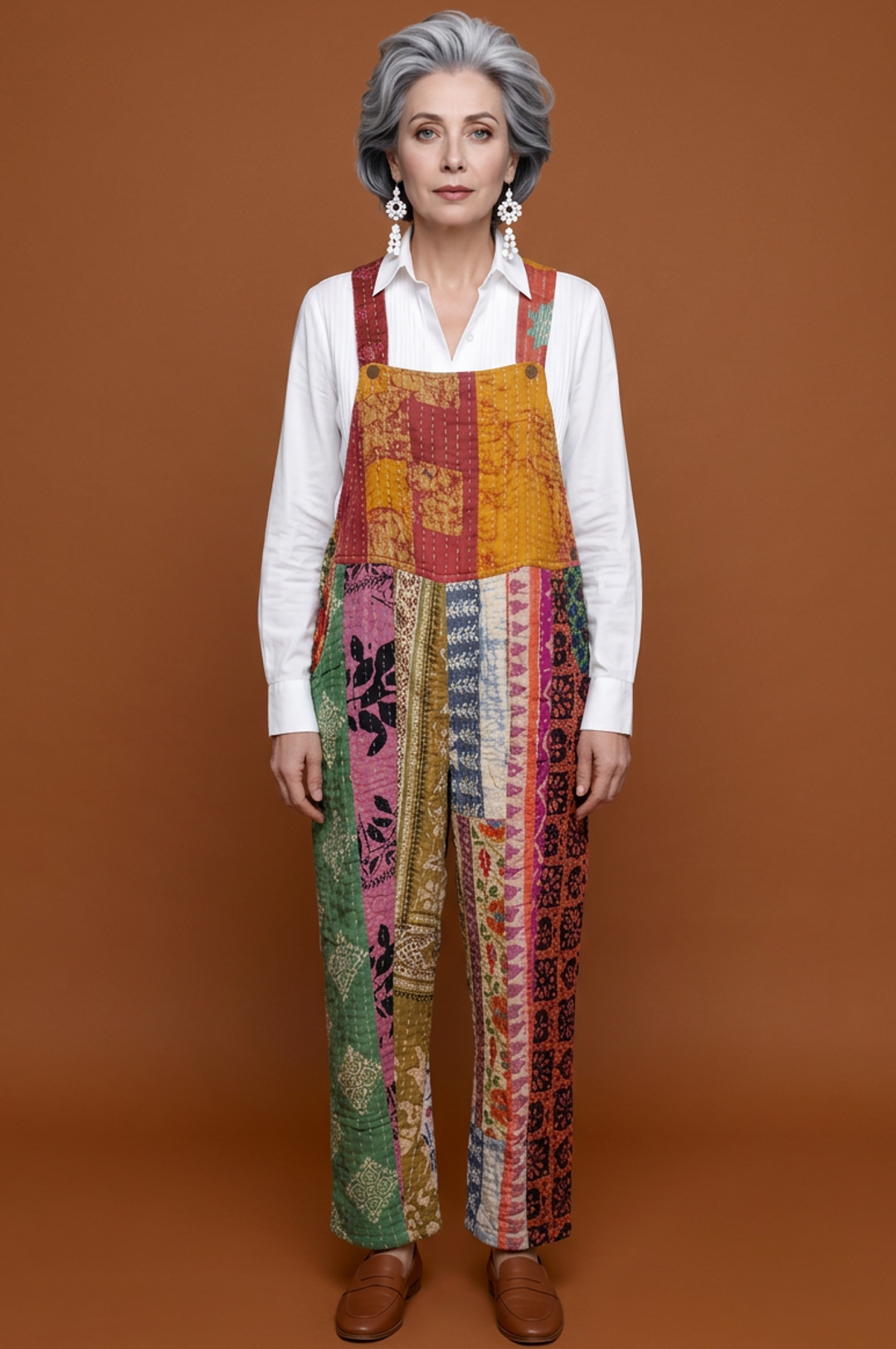Vibrant Multi Color Patchwork Jumpsuit Overalls