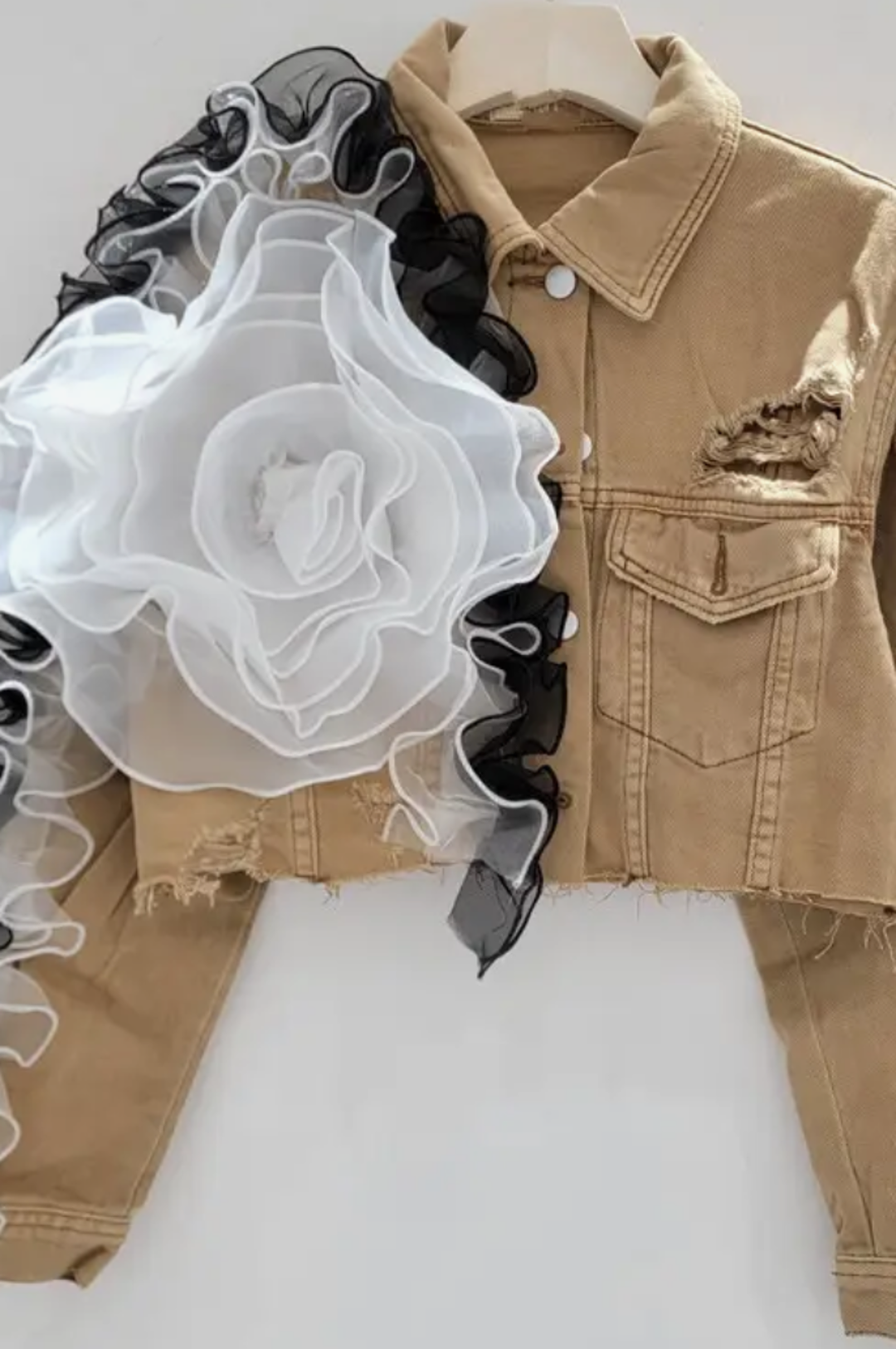Tan Floral Fusion Cropped Jacket