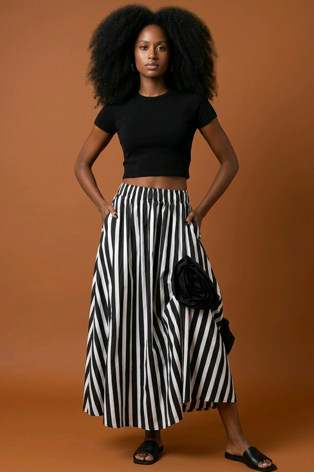 Black White Stripe Skirt