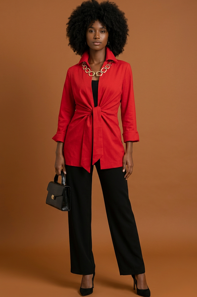 Red Linen 4 Ways To Wear Wrap Top