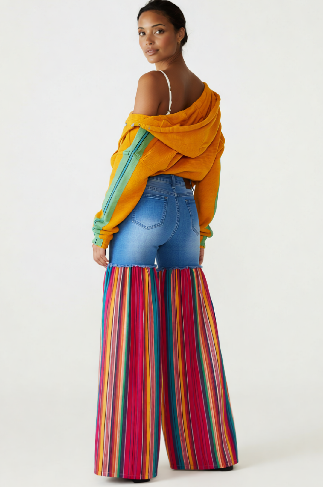 Distressed Light Denim Red Multi Color Palazzo Wide Leg Jeans