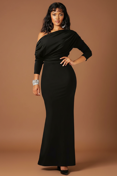 Black Off The Shoulder Long Mermaid Style Dress