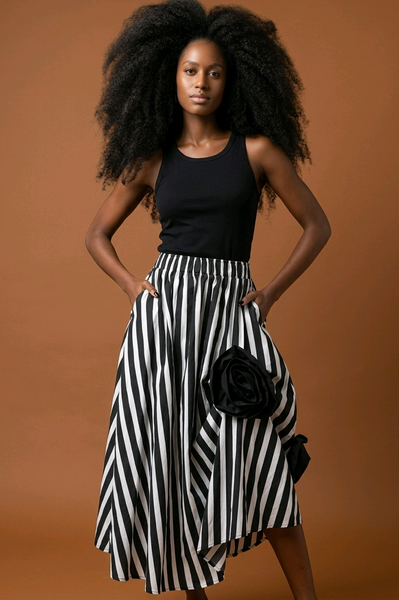 Black White Stripe Skirt